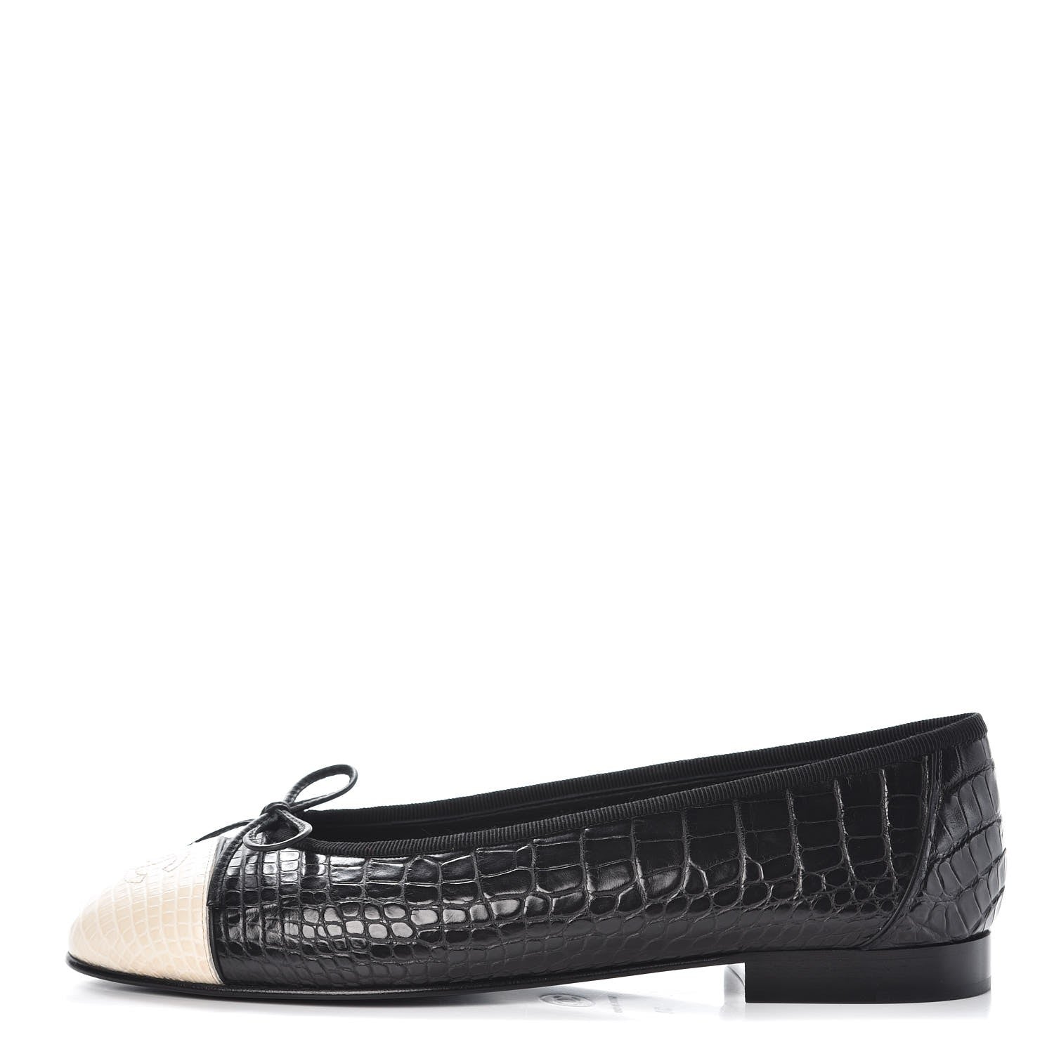 Chanel Crocodile Patent CC Cap Toe Ballerina Flats 38 Black 1 of 8
