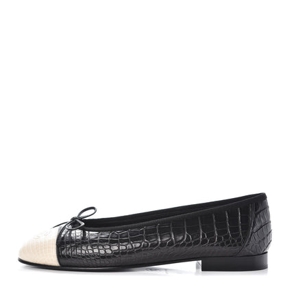 Chanel Crocodile Patent CC Cap Toe Ballerina Flats 38 Black 1 of 8