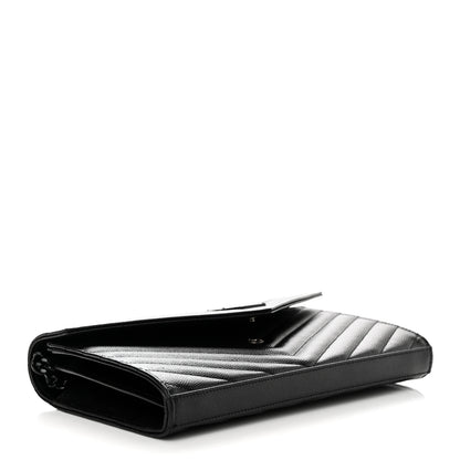 Saint Laurent Grain De Poudre Matelasse Chevron Monogram Monochrome Chain Wallet Black 4 of 11