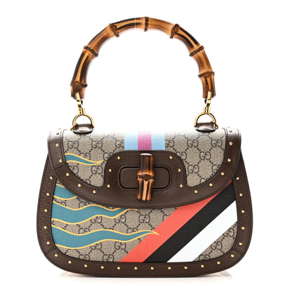Gucci GG Supreme Monogram Studded Calfskin 100 Centennial Geometric Medium Bamboo 1947 Top Handle Bag Beige Ebony Multicolor 1 of 9