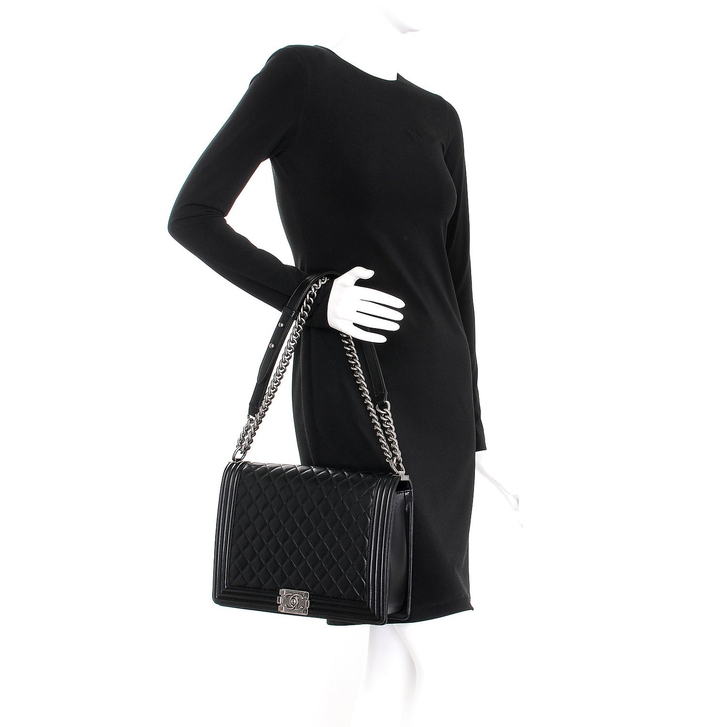 Lambskin Quilted Large Boy Flap Black