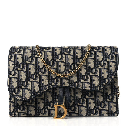 Christian Dior Oblique Saddle Chain Pouch Blue 1 of 7
