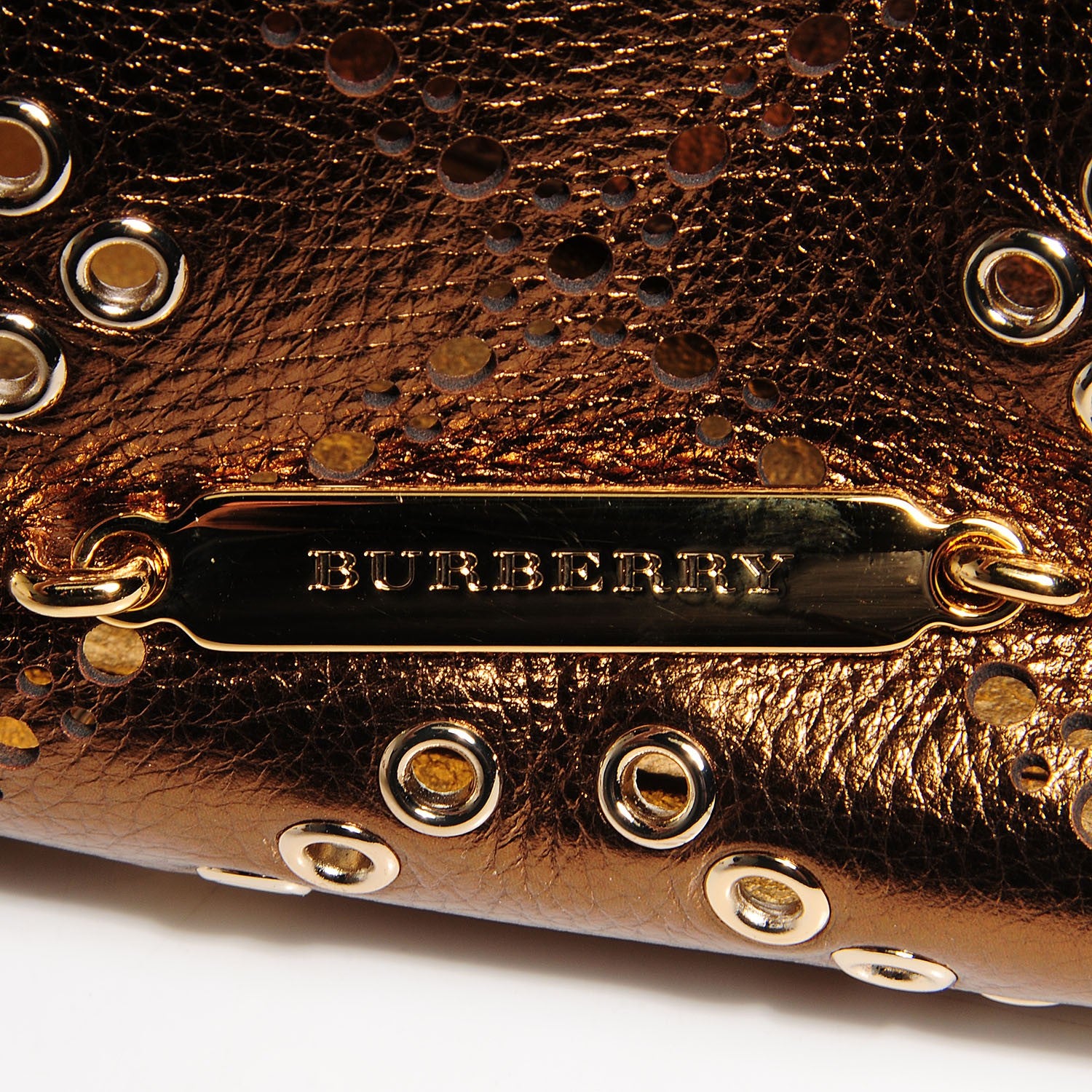 Burberry Metallic Calfskin Perforated Grommet Medium Salisbury Tote Bronze 8 of 8