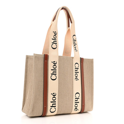 Chloe Cotton Calfskin Medium Woody Ribbon Tote White Brown 3 of 11