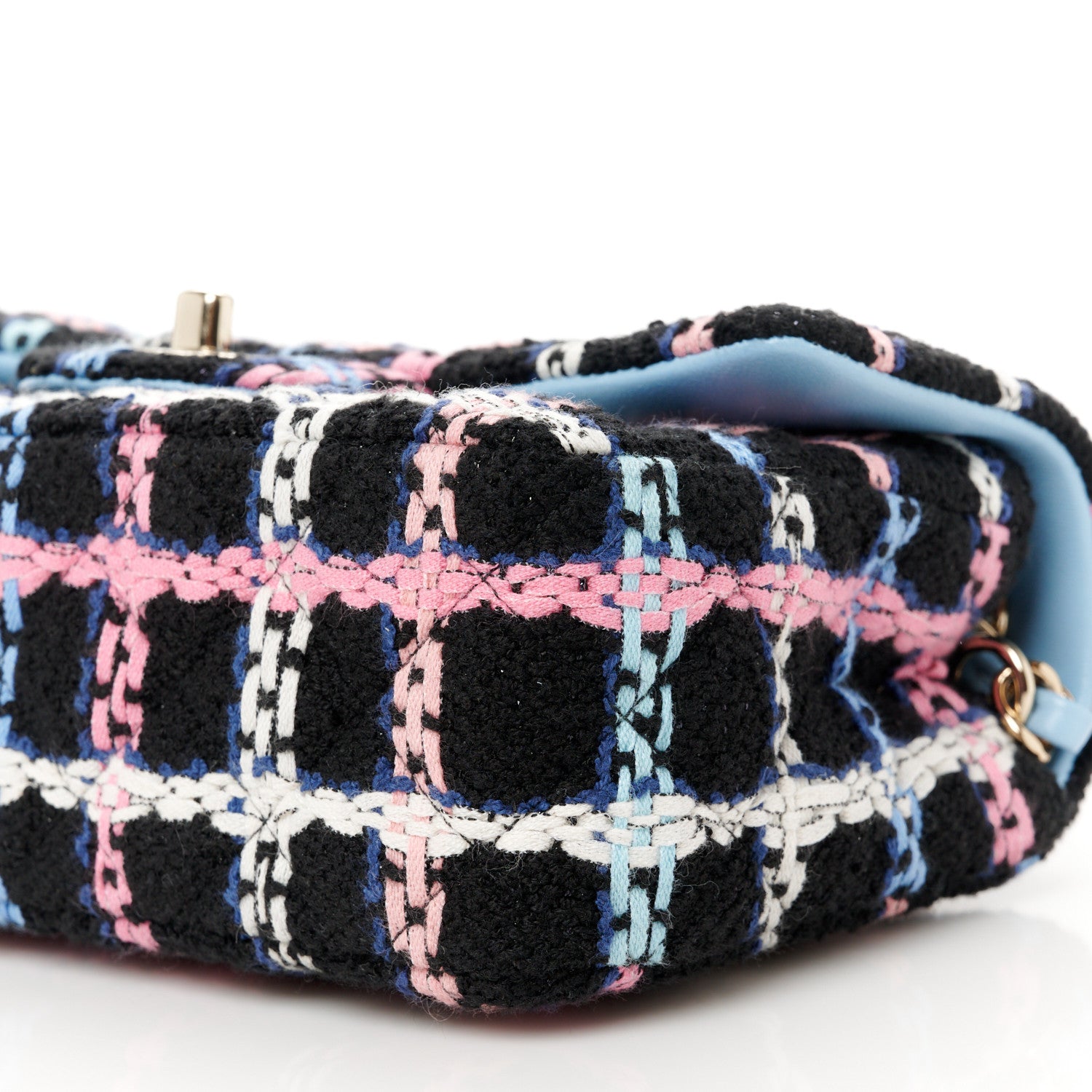 Chanel Tweed Quilted Mini Rectangular Flap Black Pink Blue Ecru 11 of 12