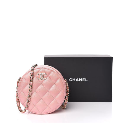 Chanel Iridescent Caviar Resin Quilted Round Clutch With Chain Pink 10 of 10