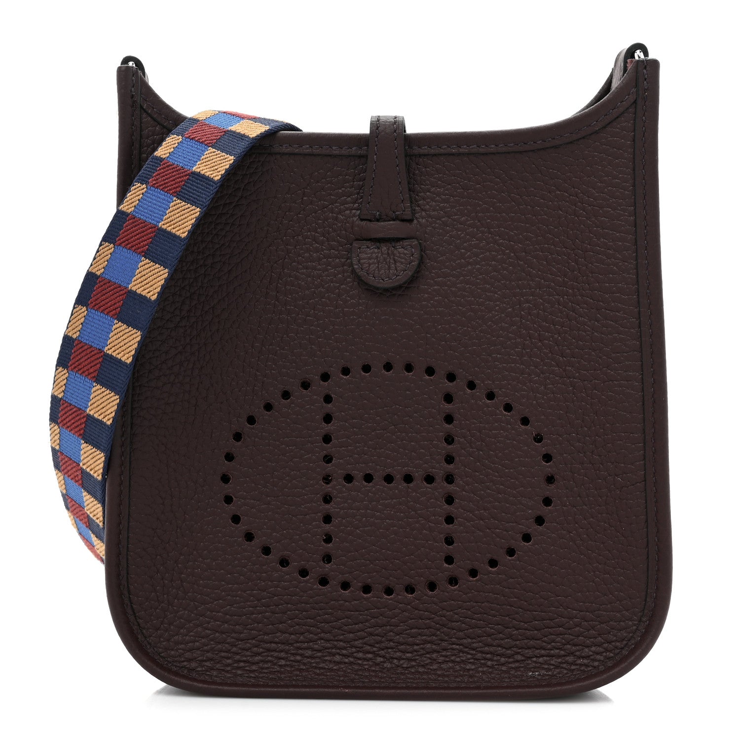 Hermes Taurillon Clemence Maxi Quadrille Evelyne TPM Rouge Sellier Bleu Bill Biscuit Rouge H 1 of 9