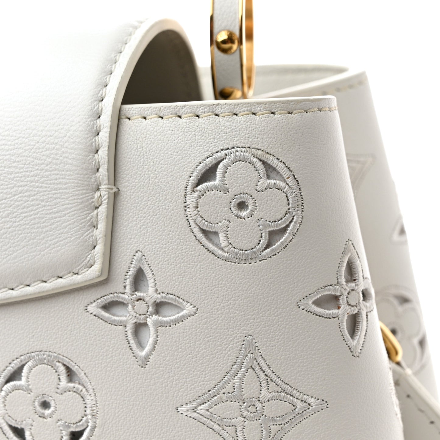 Calfskin LV Broderie Capucines BB White