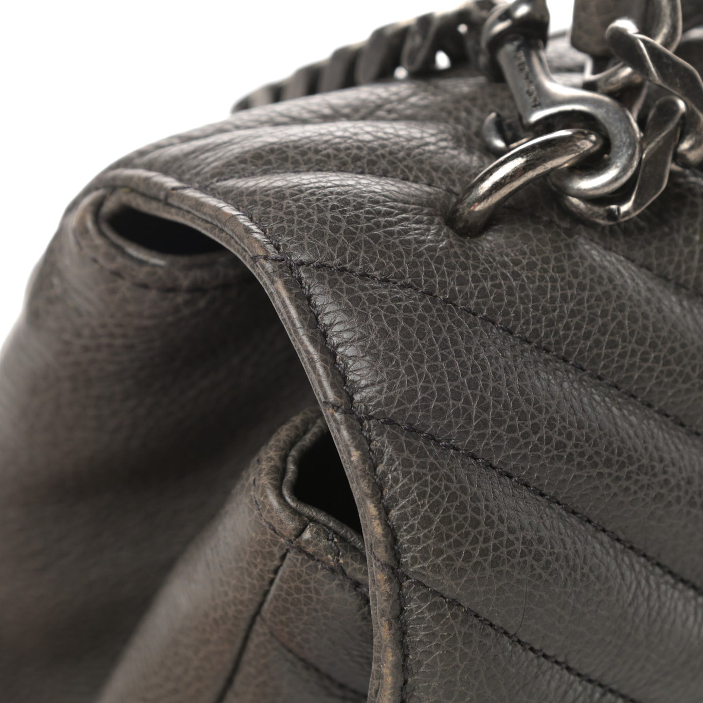 Calfskin Matelasse Chevron Monogram Large College Satchel Light Coal