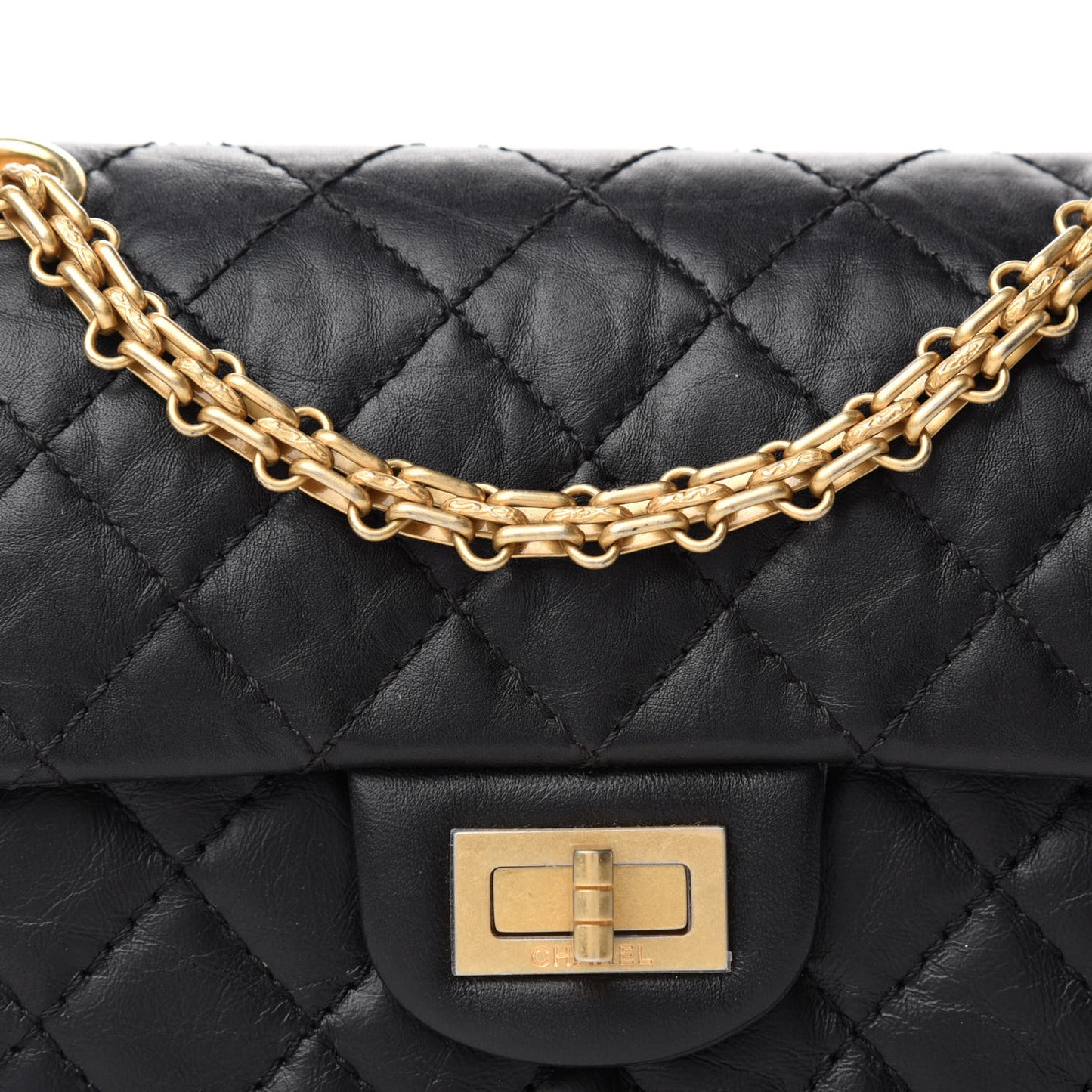 Aged Calfskin Quilted 2.55 Reissue Mini Flap Black