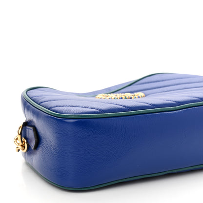 Gucci Azalea Calfskin Enamel Matelasse Diagonal Small Torchon GG Marmont Chain Shoulder Bag Imperial Blue Pavone 9 of 11