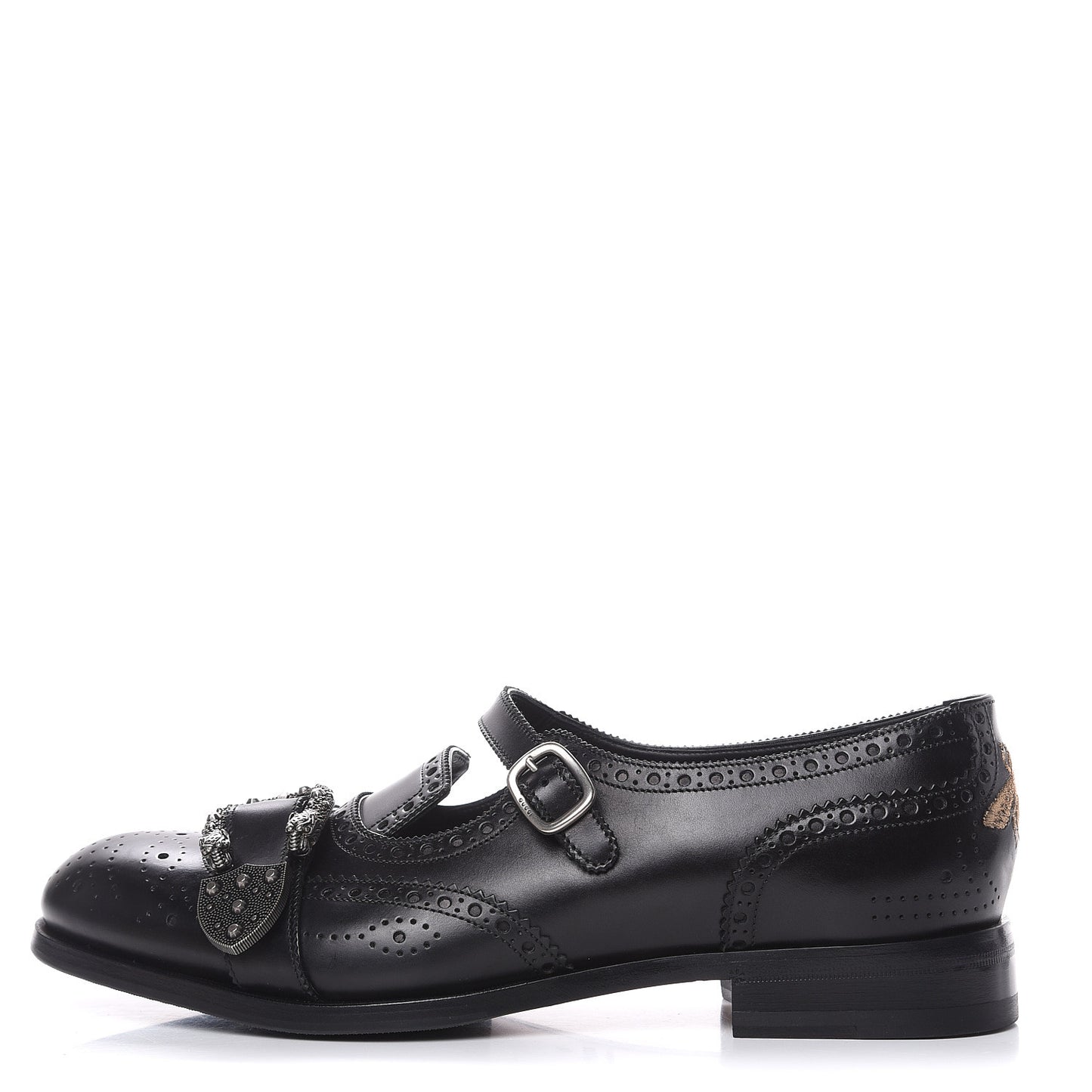 Calfskin Bee Embroidered Mens Queercore Brogue Wingtip Monk Strap Loafers 10.5 Black