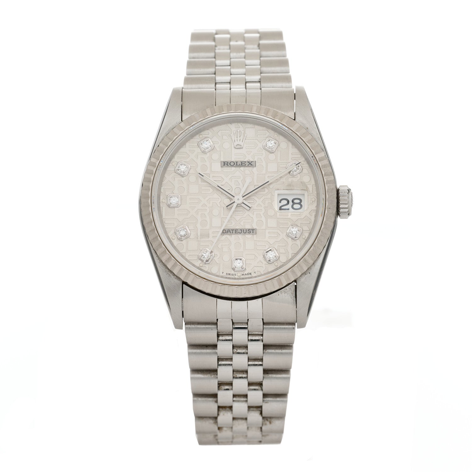 Rolex Stainless Steel 18K White Gold Diamond 36mm Oyster Perpetual Datejust Watch Silver Jubilee 16234 1 of 4