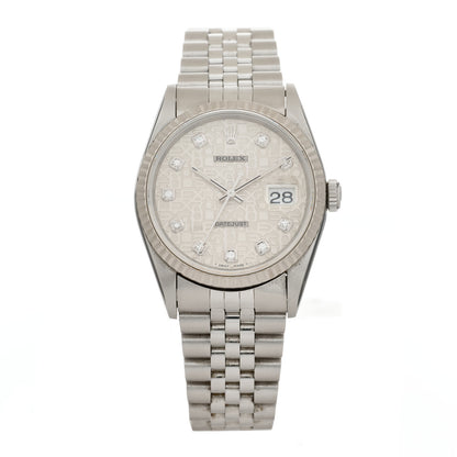 Rolex Stainless Steel 18K White Gold Diamond 36mm Oyster Perpetual Datejust Watch Silver Jubilee 16234 1 of 4
