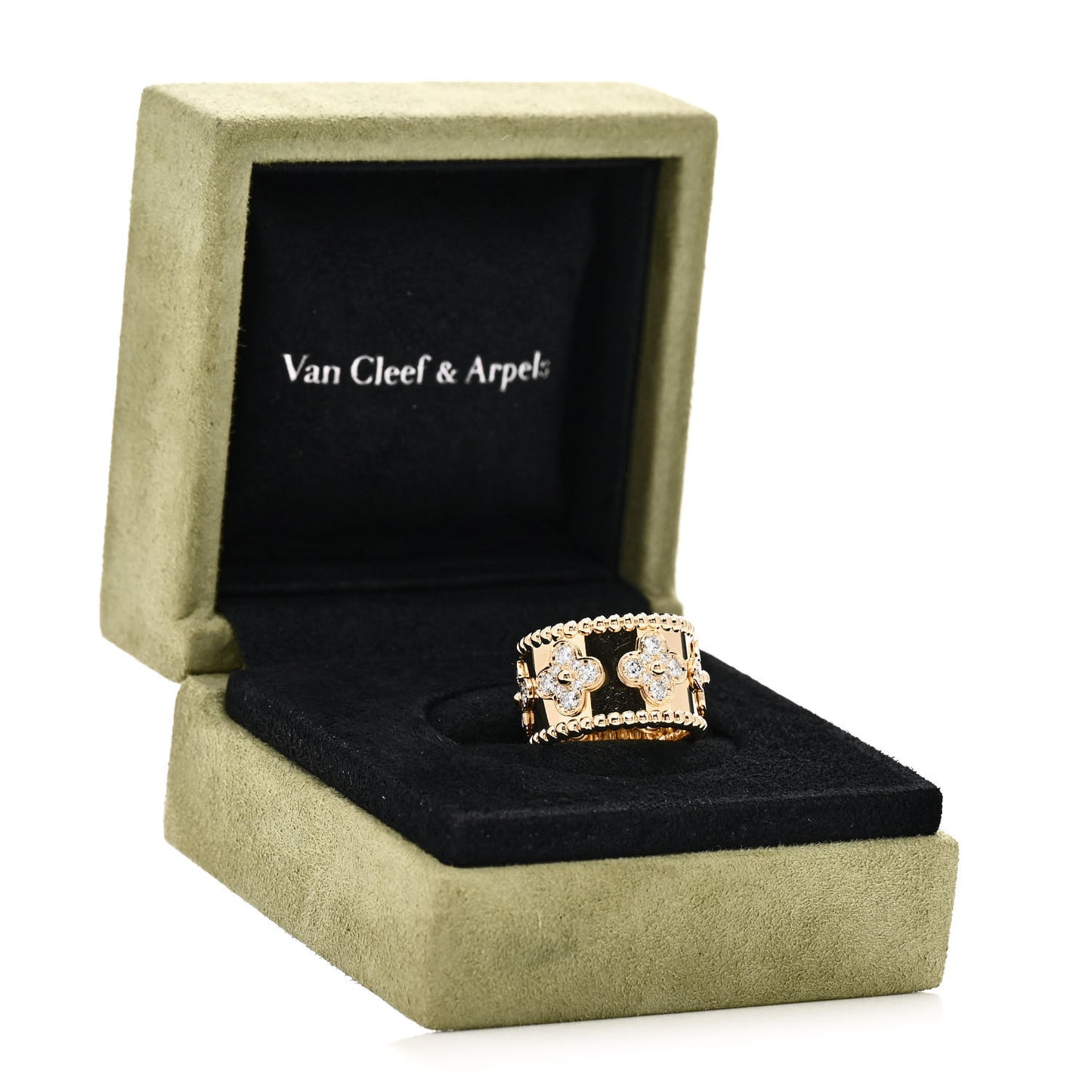 18K Yellow Gold Diamond Perlee Clovers Ring 49 5