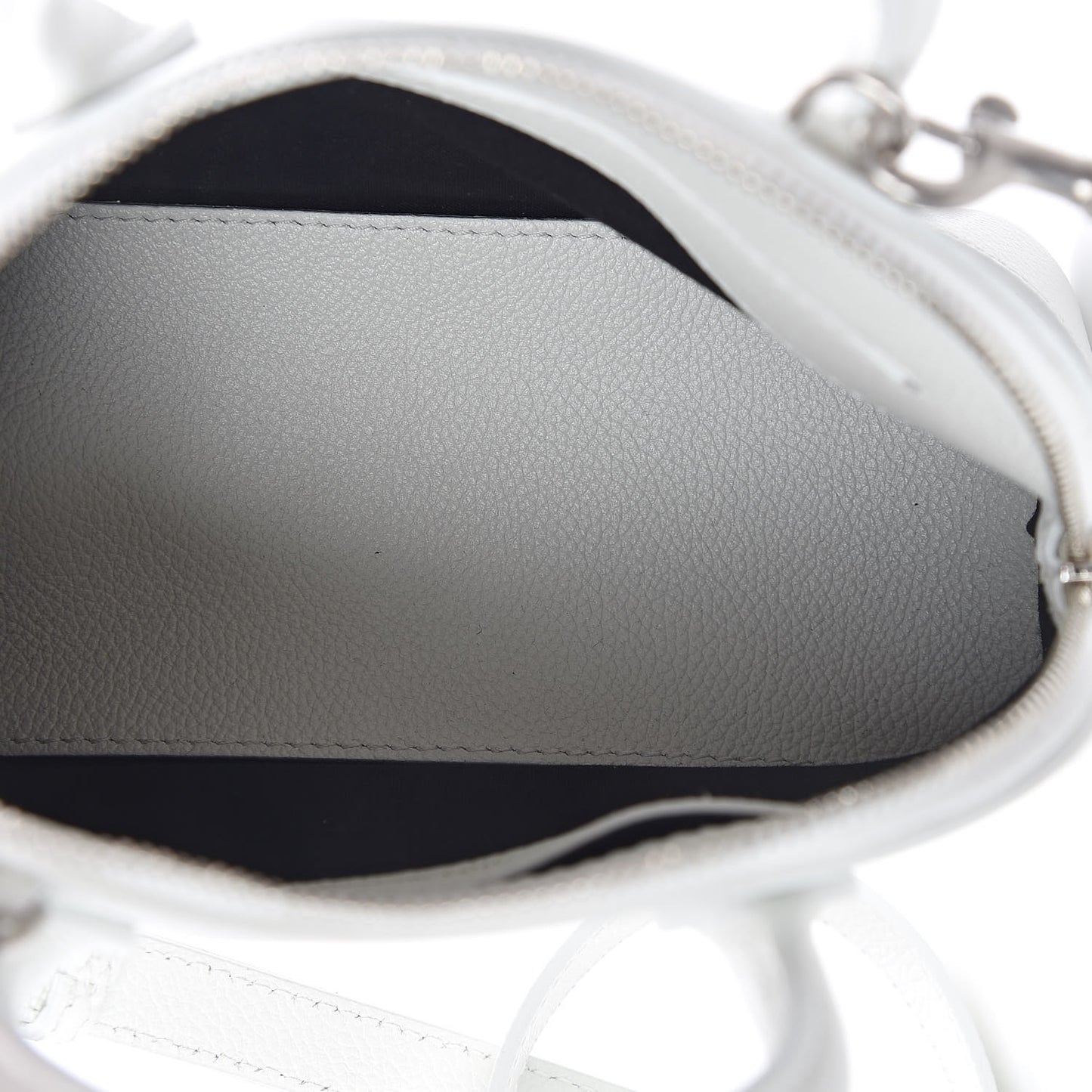 Grained Calfskin Logo XXS Ville Top Handle Bag White Fluo Pink