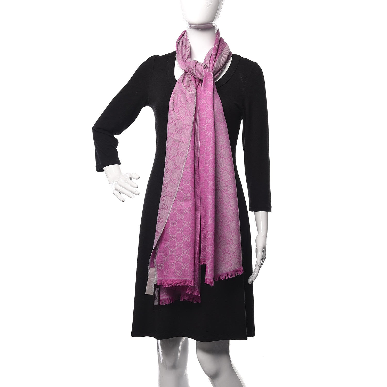 Gucci Wool Silk GG Monogram GGWeblong Fringe Scarf Shawl Zinc Pink 2 of 5