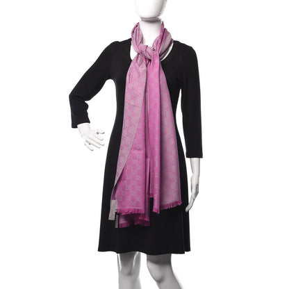 Gucci Wool Silk GG Monogram GGWeblong Fringe Scarf Shawl Zinc Pink 2 of 5