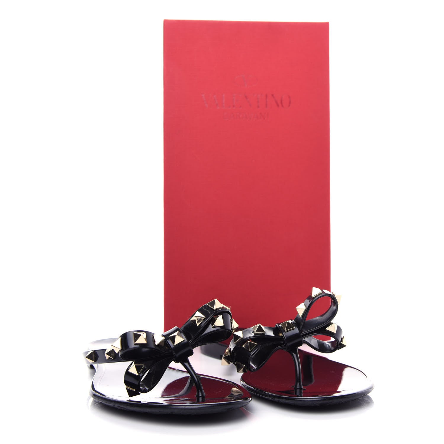 Valentino Garavani PVC Jelly Glitter Rockstud Bow Thong Sandals 41 Black 10 of 10