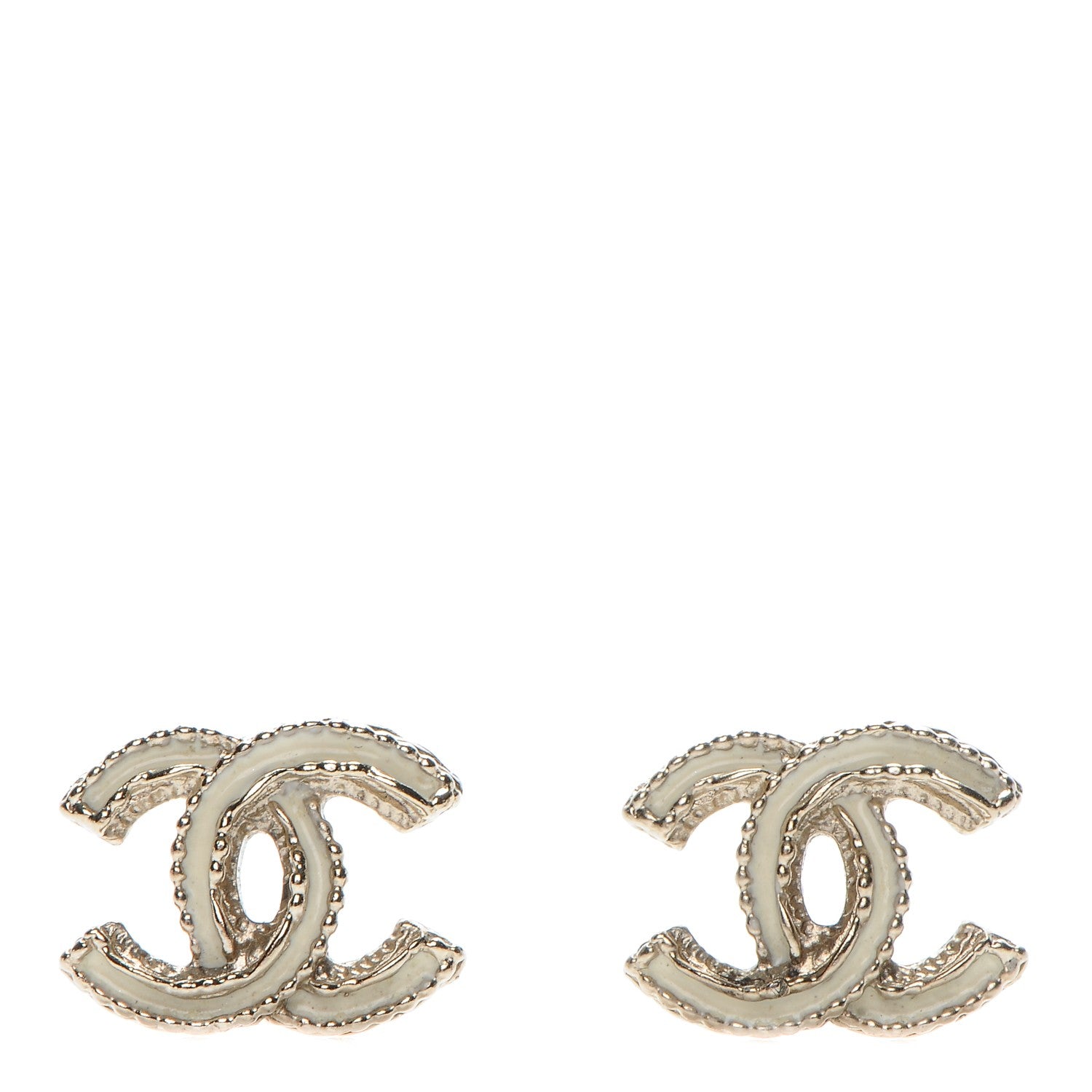 Chanel Enamel CC Earrings White Gold 1 of 4