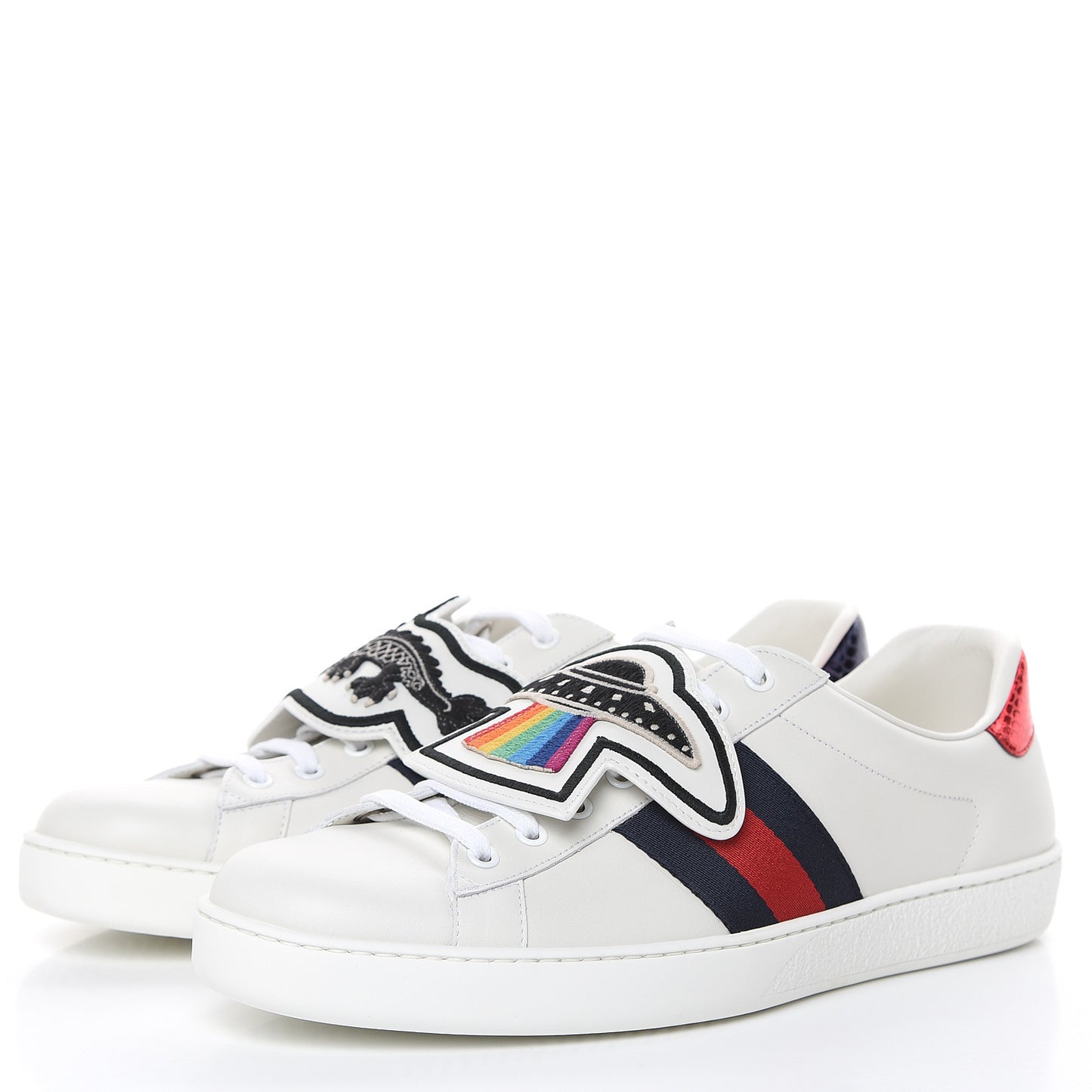 Calfskin Ayers Web UFO Dragon Embroidered Mens Ace Sneakers 11 White