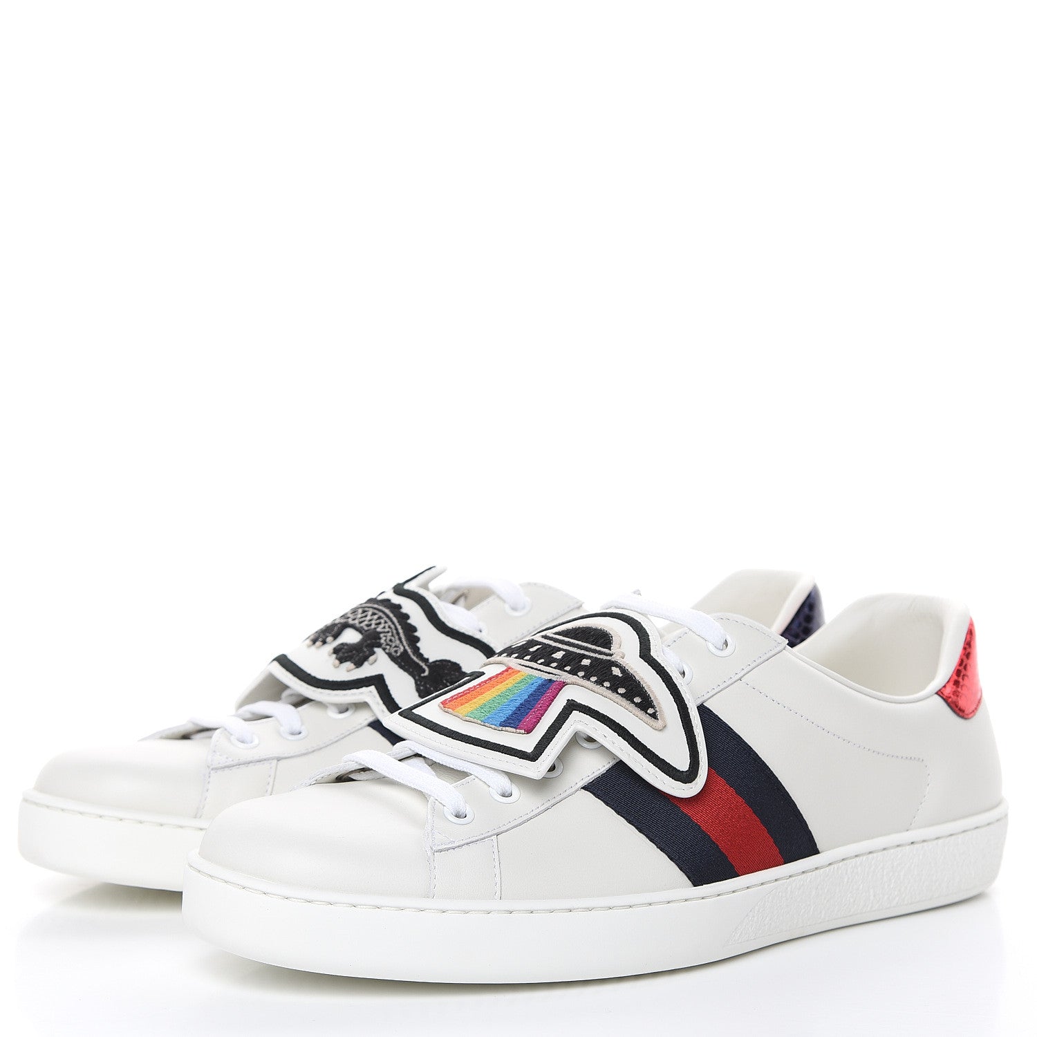 Gucci Calfskin Ayers Web UFO Dragon Embroidered Mens Ace Sneakers 11 White 3 of 9
