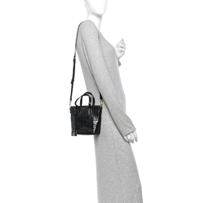 Saint Laurent Calfskin Crocodile Embossed Paris Mini Toy Shopper Tote Black 2 of 11