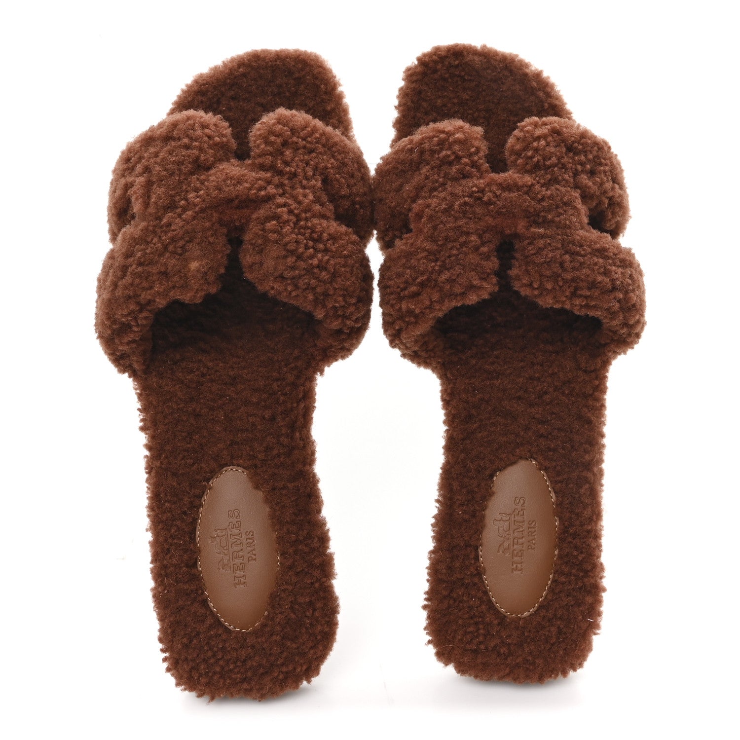 Hermes Woolskin Oran Sandals 39.5 Cognac 2 of 9