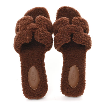 Hermes Woolskin Oran Sandals 39.5 Cognac 2 of 9
