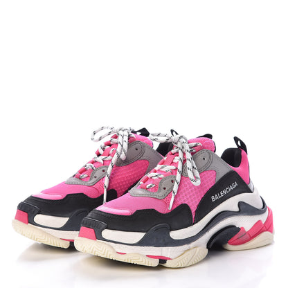 Balenciaga Fabric Mesh Womens Triple S Sneakers 37 Fluo Pink Grey White 3 of 7