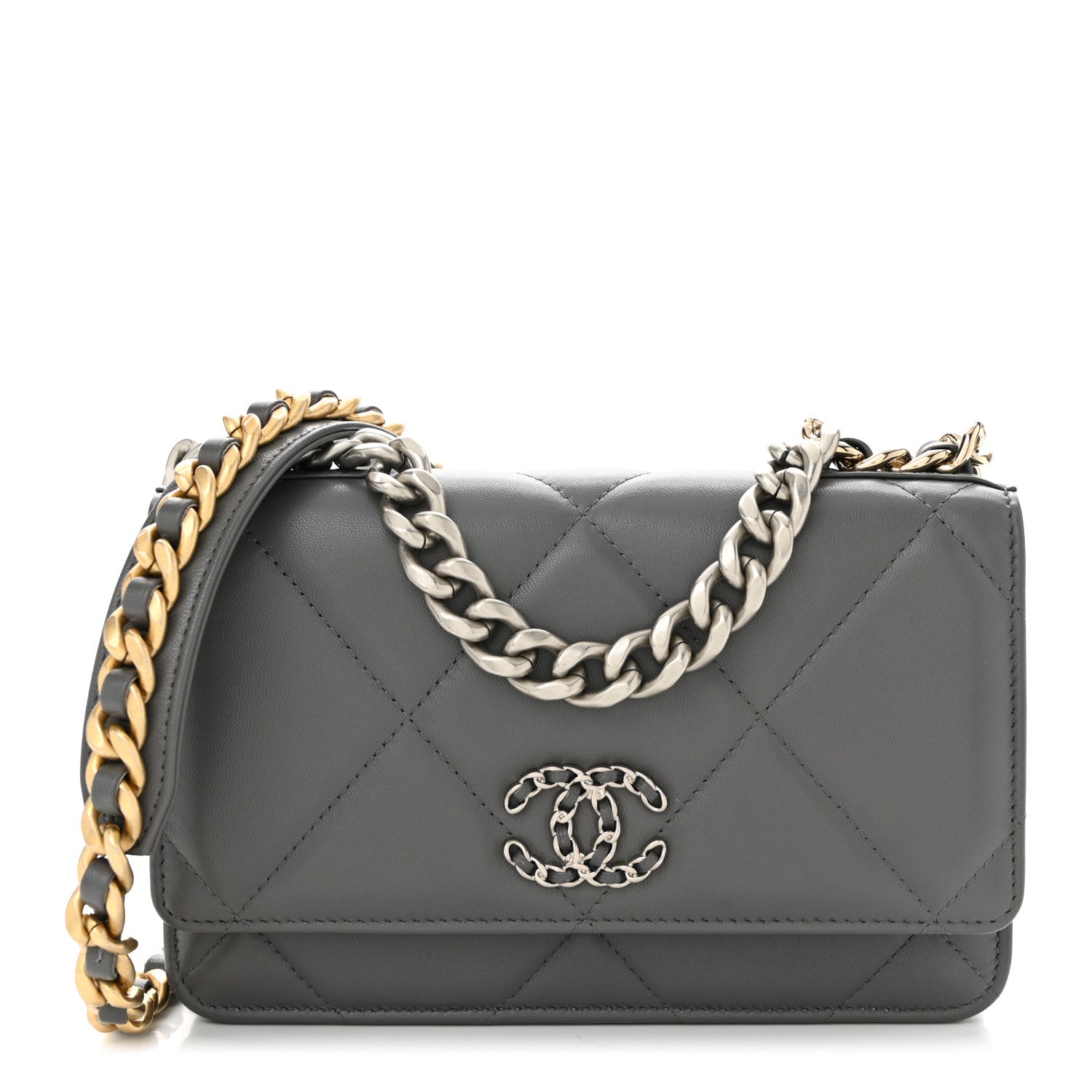 Chanel Lambskin Quilted Chanel 19 Wallet On Chain WOC Dark Grey 1 of 11