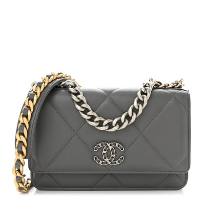 Chanel Lambskin Quilted Chanel 19 Wallet On Chain WOC Dark Grey 1 of 11