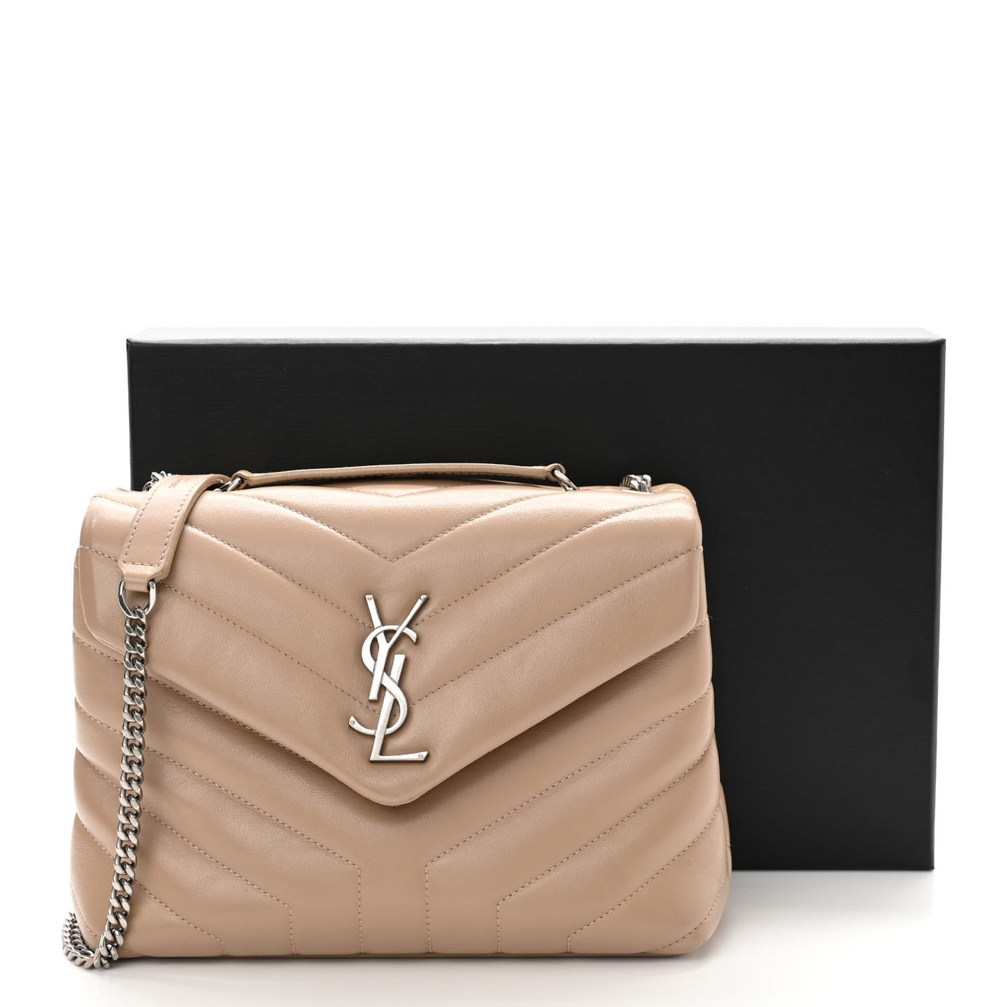 Calfskin Y Quilted Monogram Small Loulou Chain Satchel Dark Beige