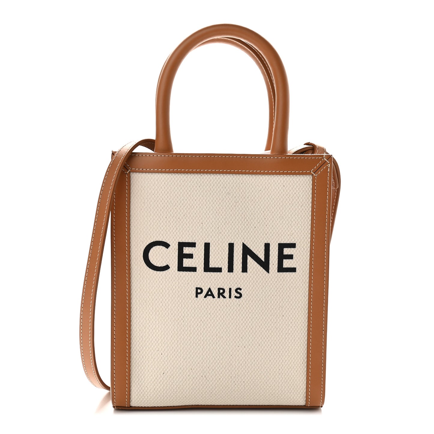 Canvas Calfskin Mini Vertical Cabas Natural Tan