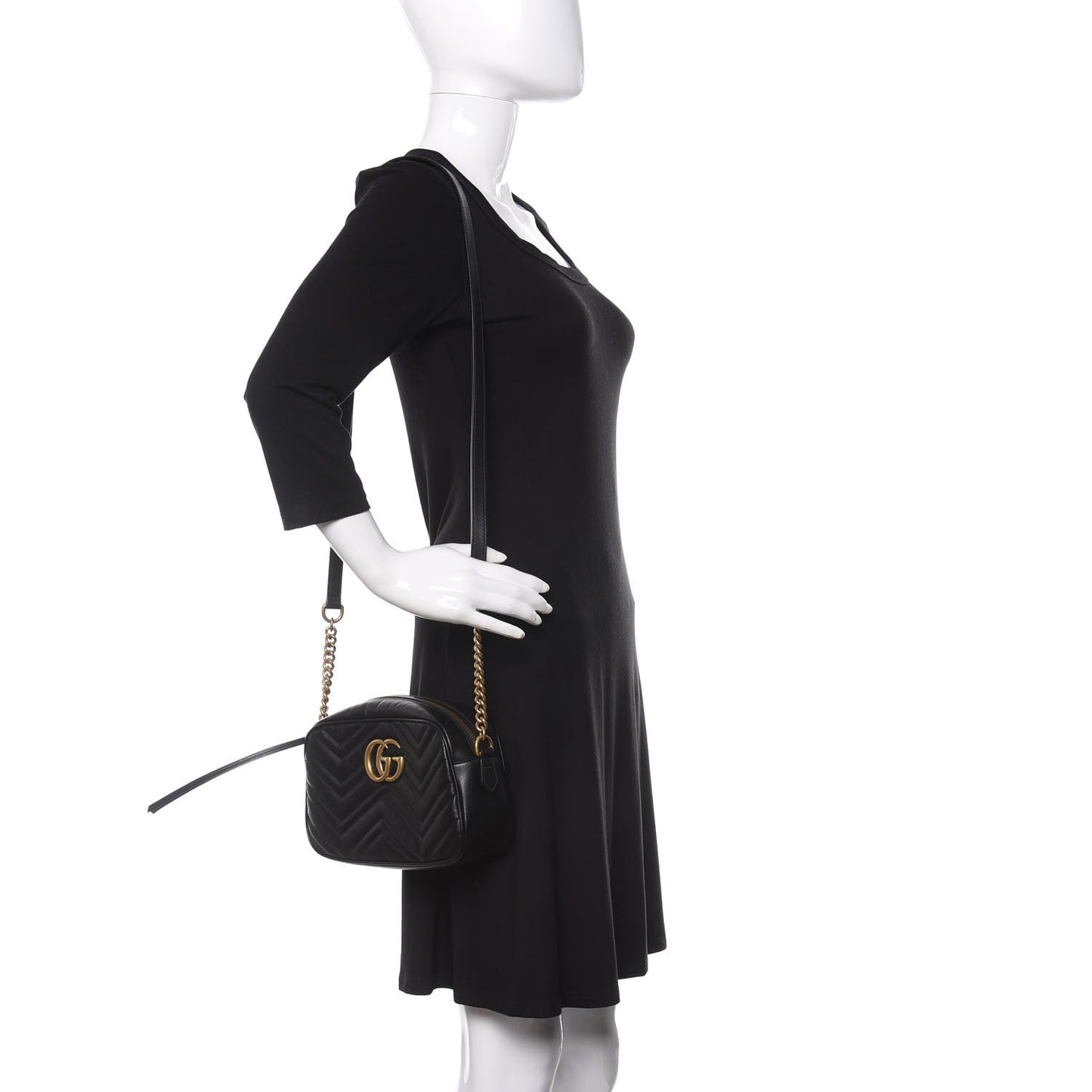 Calfskin Matelasse Small GG Marmont Chain Shoulder Bag Black