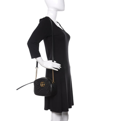 Gucci Calfskin Matelasse Small GG Marmont Chain Shoulder Bag Black 2 of 12