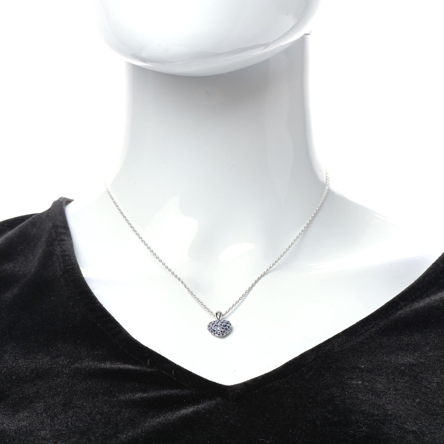 Chopard 18K White Gold Blue Sapphire Heart Pendant Necklace 2 of 7