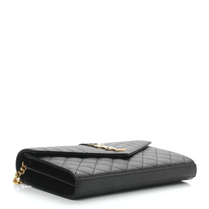 Saint Laurent Grain De Poudre Mixed Matelasse Triquilt Monogram Chain Wallet Black 4 of 8