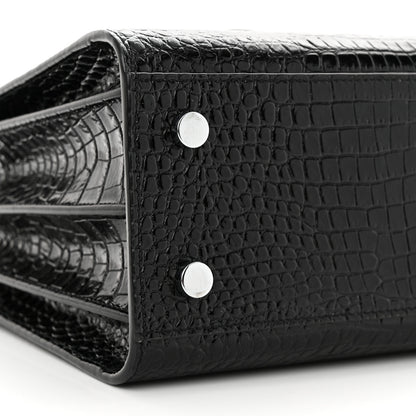 Saint Laurent Calfskin Crocodile Embossed Baby Sac De Jour Black 8 of 10