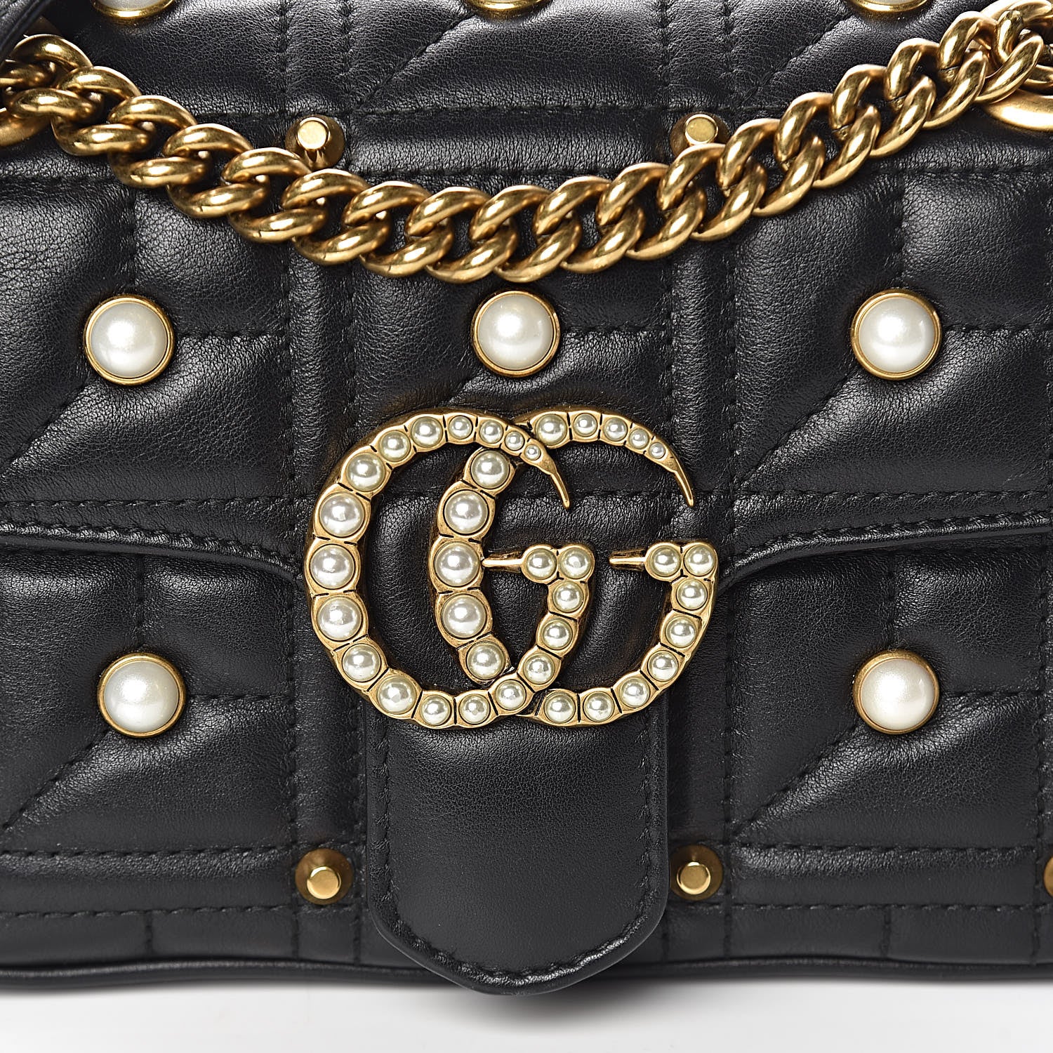 Gucci Calfskin Matelasse Studded Mini Pearly GG Marmont Shoulder Bag Black 10 of 10