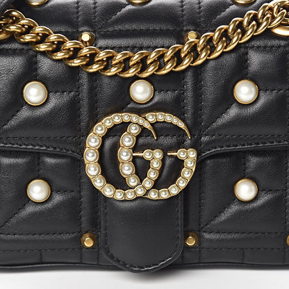Gucci Calfskin Matelasse Studded Mini Pearly GG Marmont Shoulder Bag Black 10 of 10