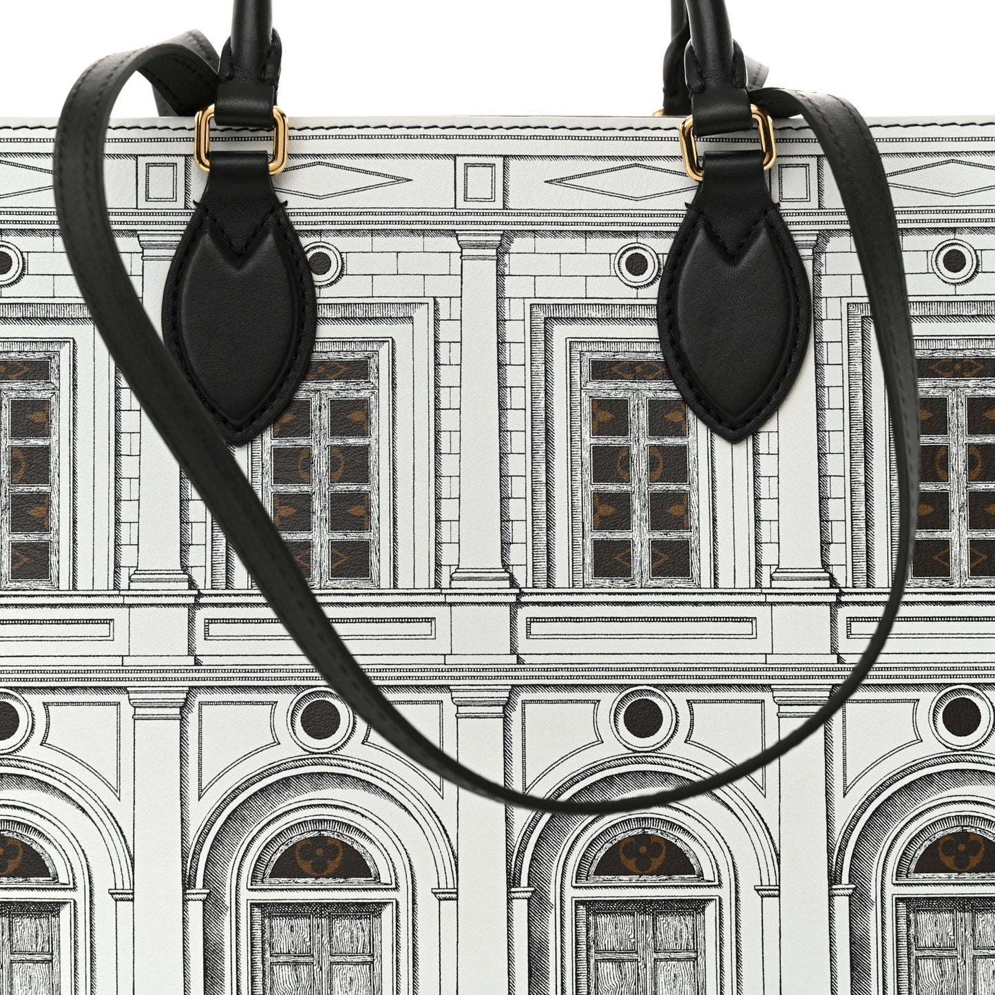 X FORNASETTI Calfskin Architettura Onthego MM Black White