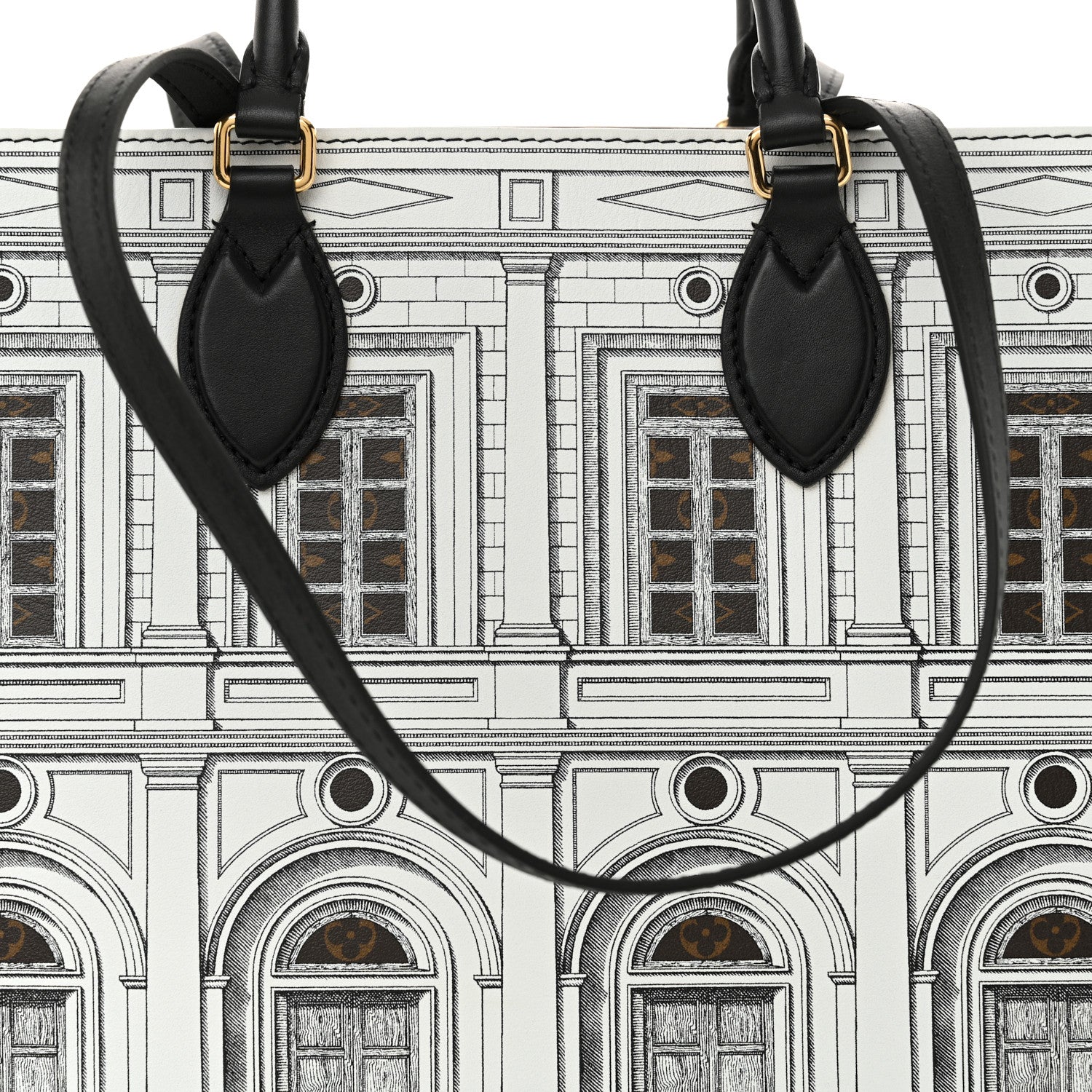 Louis Vuitton X FORNASETTI Calfskin Architettura Onthego MM Black White 7 of 9