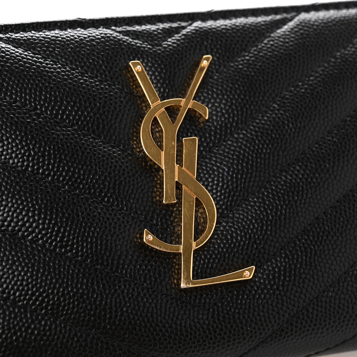 Saint Laurent Grain De Poudre Matelasse Chevron Monogram Zip Around Wallet Black 9 of 11