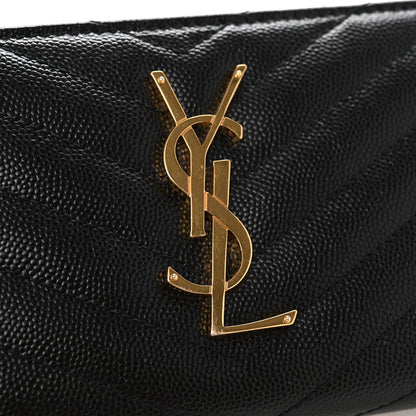 Saint Laurent Grain De Poudre Matelasse Chevron Monogram Zip Around Wallet Black 9 of 11