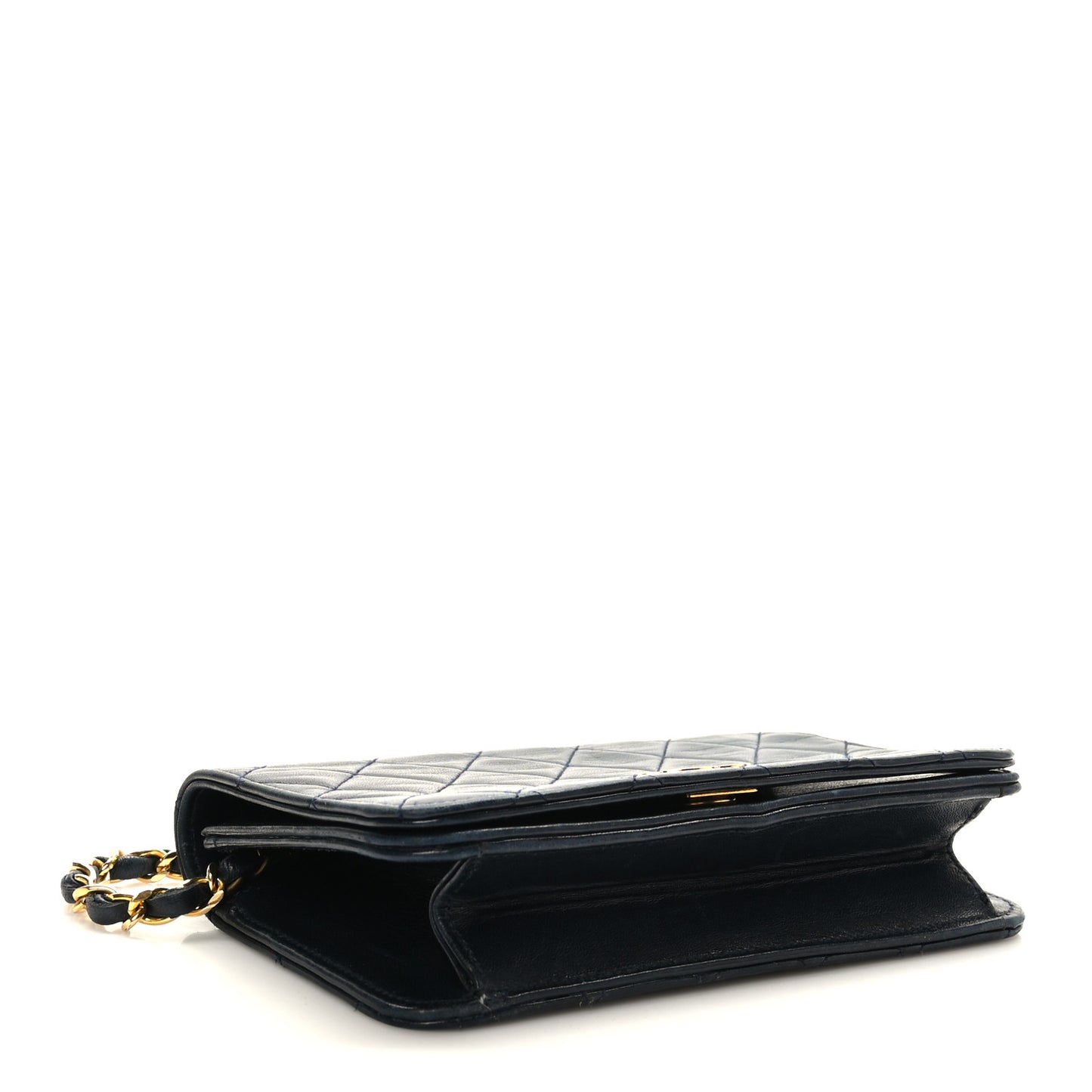 Lambskin Quilted Small Single Flap Navy