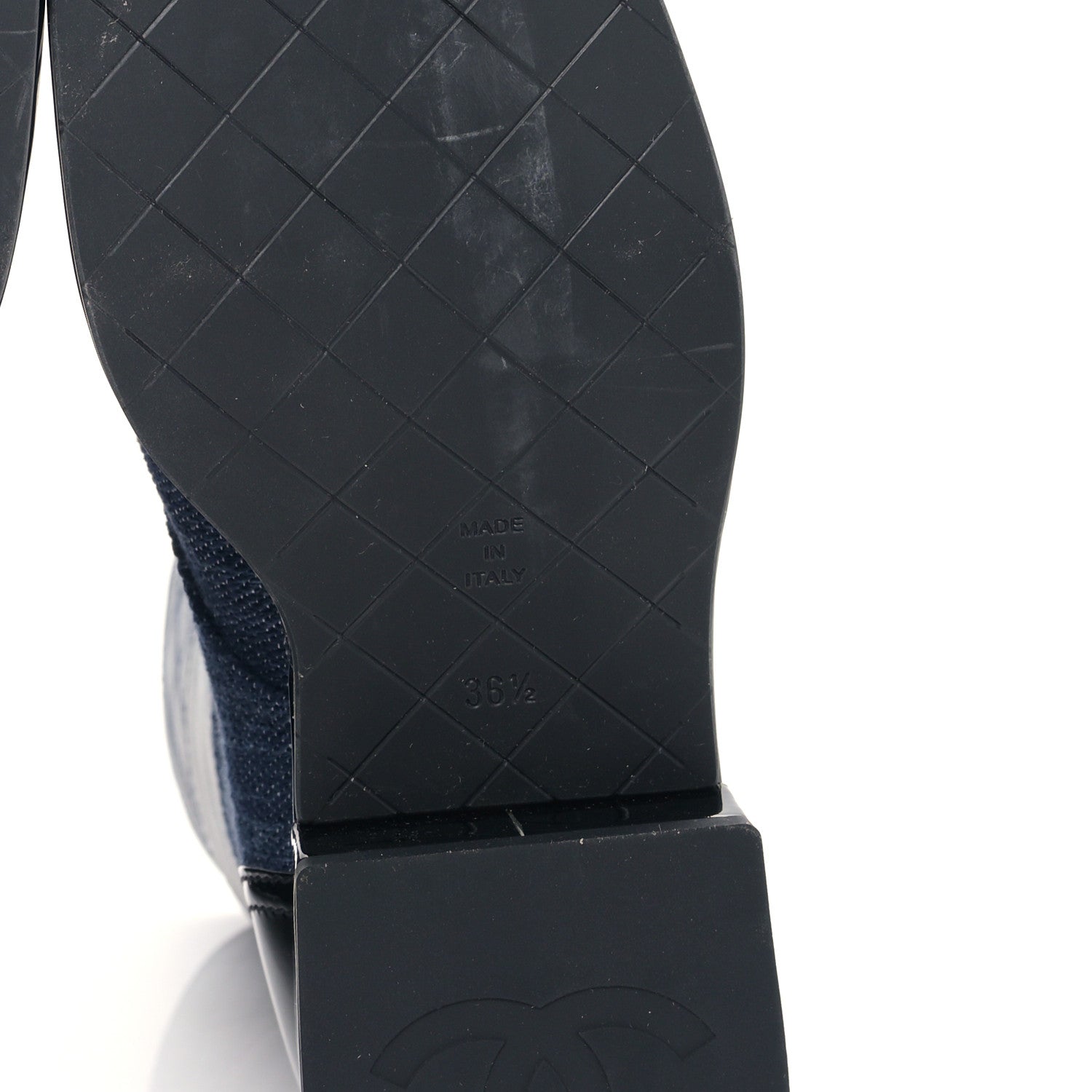 Chanel Denim Patent Lambskin Quilted CC Lace Up Combat Boots 36.5 Blue Black 6 of 8