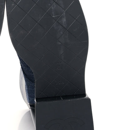 Chanel Denim Patent Lambskin Quilted CC Lace Up Combat Boots 36.5 Blue Black 6 of 8