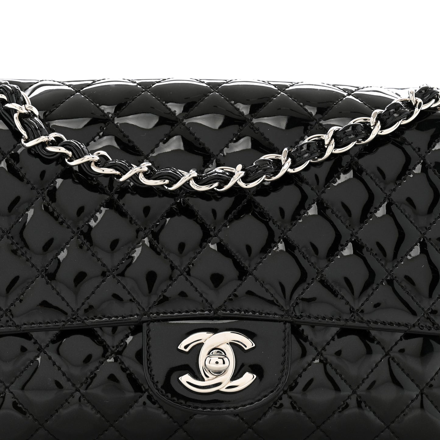 Patent Quilted Secret Label Medium Flap Black