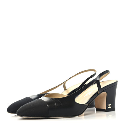 Chanel Goatskin Grosgrain Cap Toe CC Slingback Sandals 38 Black 4 of 11